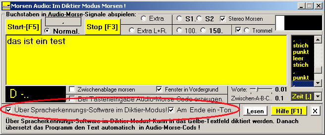 Diktier Modus Morsen [F8].